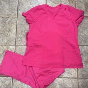Women's Hot Pink Scrub Set - V-Neck Top & Pants